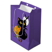 Halloween pompoen Paarse zwarte kat Medium Cadeauzakje (Voorkant Gekanteld)
