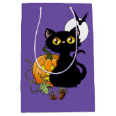 Halloween pompoen Paarse zwarte kat Medium Cadeauzakje (Voorkant)
