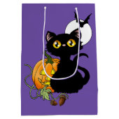 Halloween pompoen Paarse zwarte kat Medium Cadeauzakje (Achterkant)