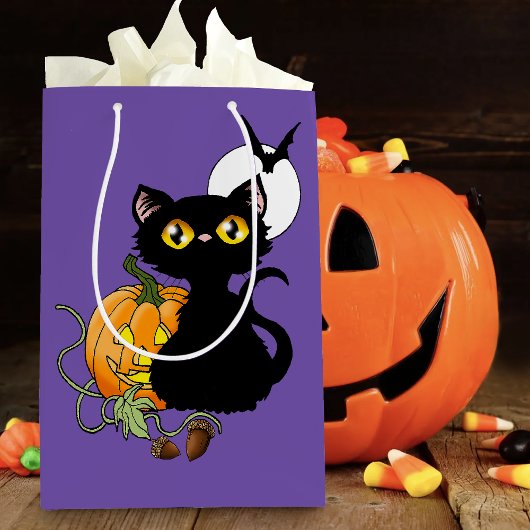 Halloween pompoen Paarse zwarte kat Medium Cadeauzakje