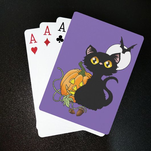 Halloween pompoen Paarse zwarte kat Pokerkaarten