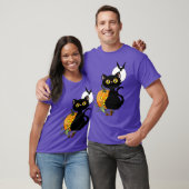 Halloween pompoen Paarse zwarte kat T-shirt (Unisex)