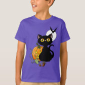 Halloween pompoen Paarse zwarte kat T-shirt (Voorkant)