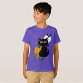 Halloween pompoen Paarse zwarte kat T-shirt (Voorkant volledig)