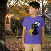 Halloween pompoen Paarse zwarte kat T-shirt