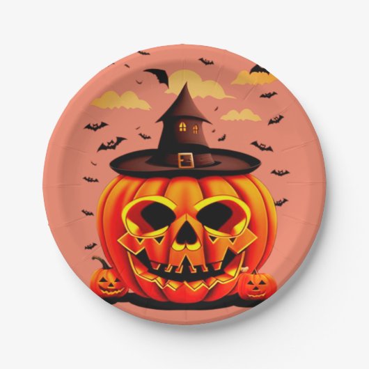 Halloween pompoen papieren bordje (Voorkant)