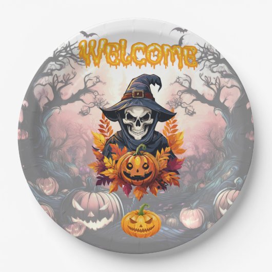 Halloween Pompoen Patch Papieren Bordje (Voorkant)