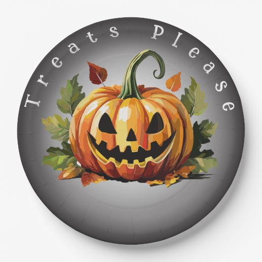 Halloween pompoen patch papieren bordje (Voorkant)