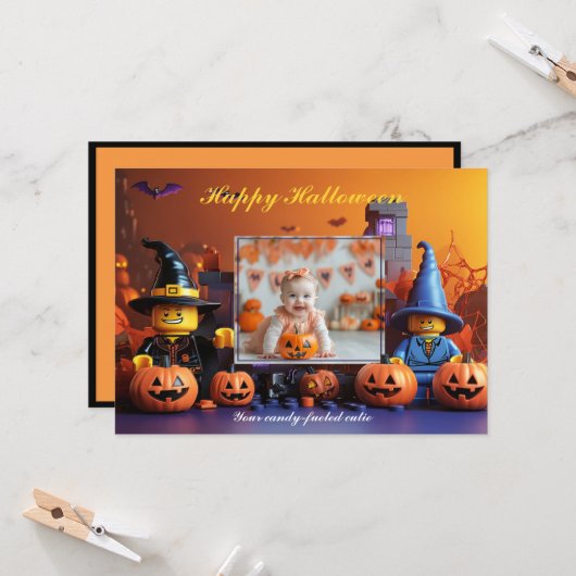 Halloween pompoen Patch Trick-or-Behandelaars Kaart (Voorkant / Achterkant in situ)