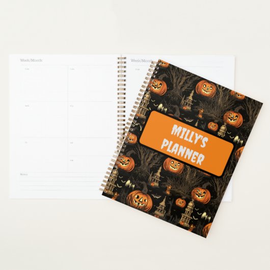 Halloween pompoen patroon donker planner (Display)