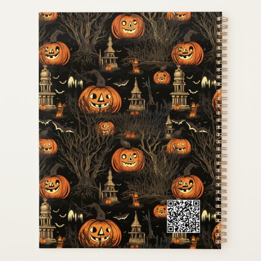Halloween pompoen patroon donker planner (Achterkant)