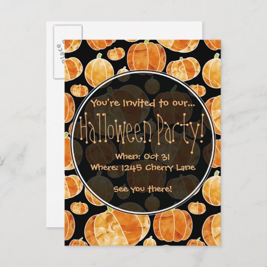 Halloween Pompoen Patroon Party Uitnodiging (Voorkant / Achterkant)