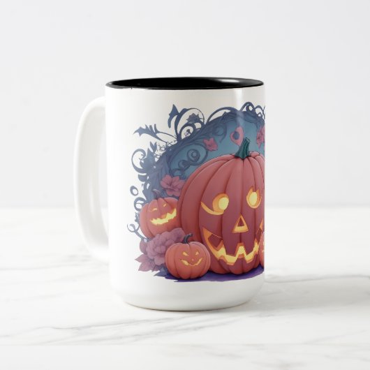 Halloween pompoen patroon tweekleurige koffiemok (Voorkant links)
