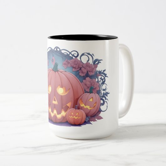 Halloween pompoen patroon tweekleurige koffiemok (Voorkant rechts)