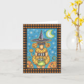 HALLOWEEN POMPOEN POODLE NOTITIEKAART Blank (Gele Bloem)
