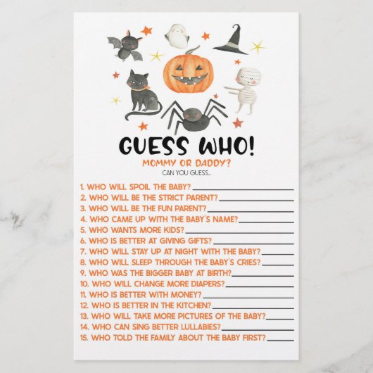 Halloween pompoen raad eens wie! Baby shower spel Briefpapier (Voorkant)