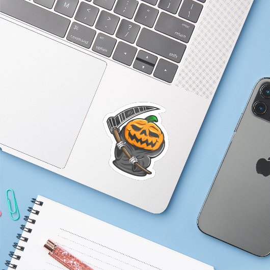 Halloween pompoen Reaper sticker (Laptop met iPhone)