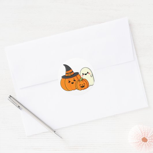 Halloween pompoen ronde sticker (Envelop)