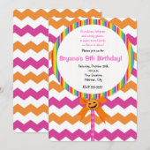 Halloween pompoen roze Chevron Lollipop uitnodigin Kaart (Voorkant / Achterkant)