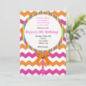 Halloween Pompoen Roze Chevron Lolly Uitnodiging (Staand voorkant)