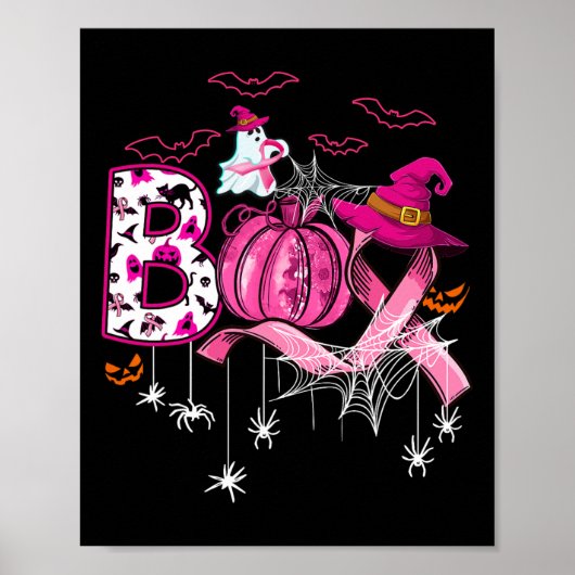 Halloween pompoen roze lint heks borstkanker poster (Voorkant)