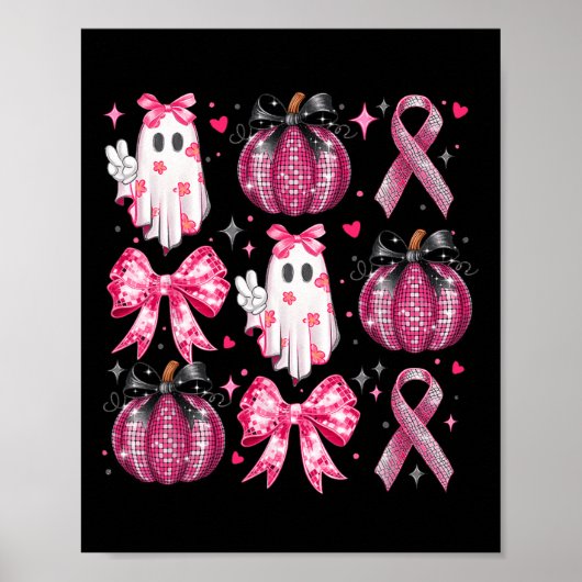 Halloween Pompoen Roze Ribbon Disco Ghost Bow Brea Poster (Voorkant)