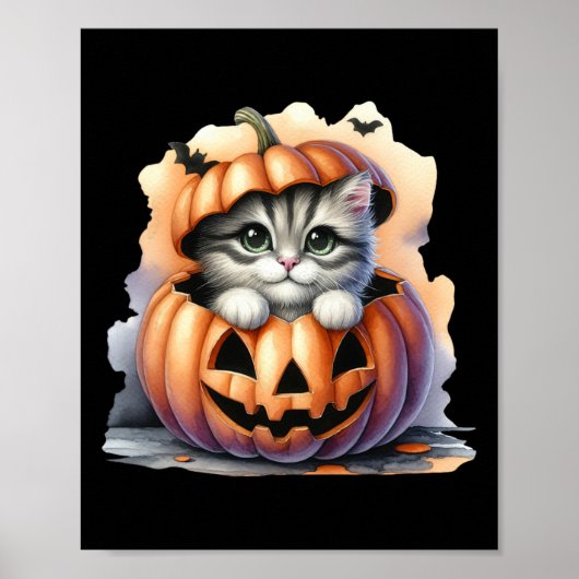 Halloween pompoen Schattige Cat Girl Vrouwen Poster (Voorkant)