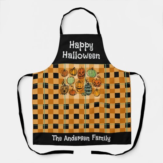 Halloween pompoen schattige gingham schort (Voorkant)