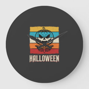 Halloween Pompoen Schedel Retro Vintage Grote Klok