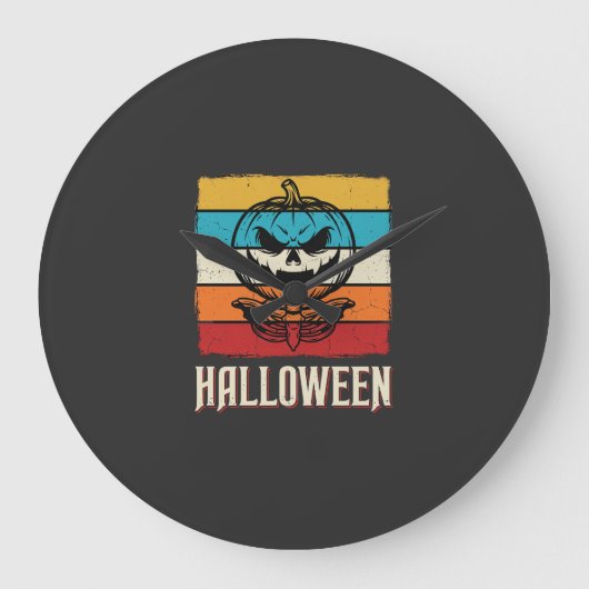 Halloween Pompoen Schedel Retro Vintage Grote Klok (Voorkant)