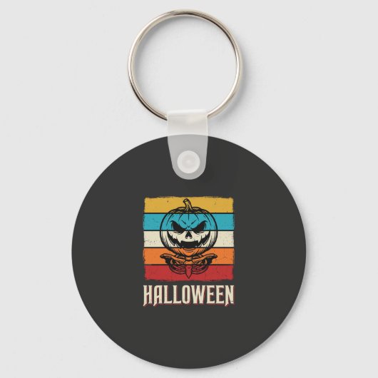 Halloween Pompoen Schedel Retro Vintage Sleutelhanger (Voorkant)