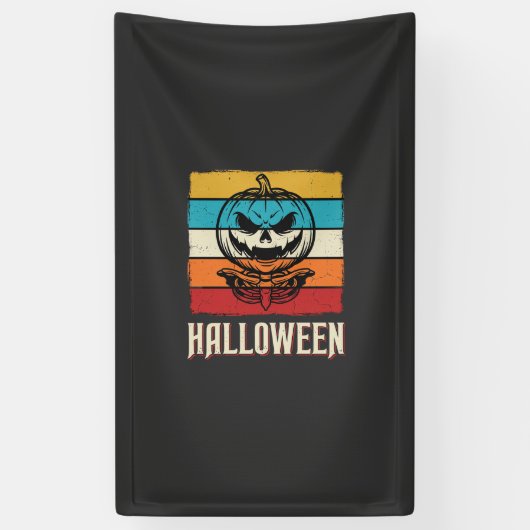 Halloween Pompoen Schedel Retro Vintage Spandoek (Verticaal)