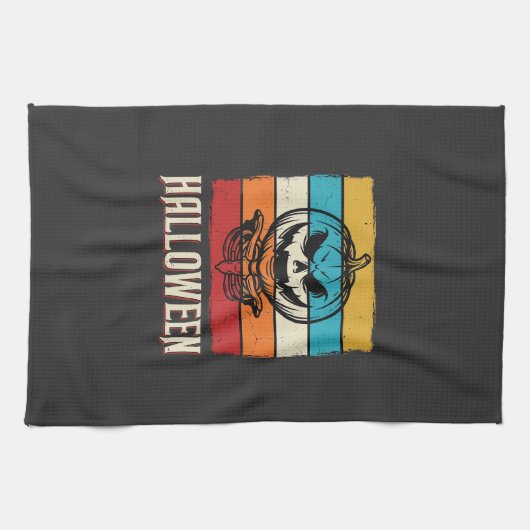 Halloween Pompoen Schedel Retro Vintage Theedoek (Horizontaal)