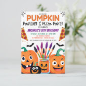 Halloween Pompoen Schilderen en Pizza Party Invita Kaart (Staand voorkant)