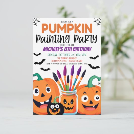 Halloween pompoen schilderij partij kaart (Staand voorkant)
