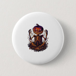 Halloween Pompoen Skelet Magie Portaal Vlammen_1 Ronde Button 5,7 Cm