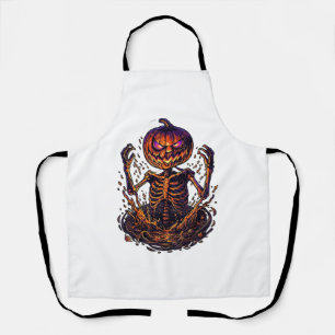 Halloween Pompoen Skelet Magie Portaal Vlammen_1 Schort