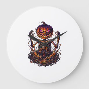 Halloween Pompoen Skelet Magische Poort Vlammen_1 Grote Klok