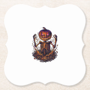 Halloween Pompoen Skelet Magische Poort Vlammen_1 Kartonnen Onderzetters