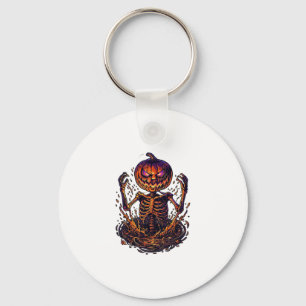 Halloween Pompoen Skelet Magische Poort Vlammen_1 Sleutelhanger