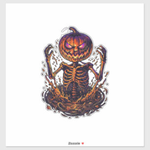 Halloween Pompoen Skelet Magische Poort Vlammen_1 Sticker