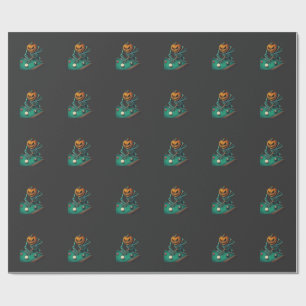 Halloween Pompoen Skelet Speelt Pool Biljart Cadeaupapier