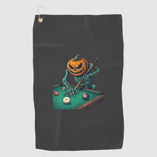 Halloween Pompoen Skelet Speelt Pool Biljart Golfhanddoek (Voorkant)