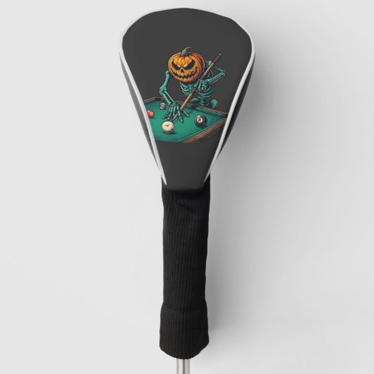 Halloween Pompoen Skelet Speelt Pool Biljart Golfheadcover (Voorkant)