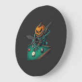 Halloween Pompoen Skelet Speelt Pool Biljart Grote Klok (Hoek)