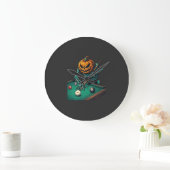 Halloween Pompoen Skelet Speelt Pool Biljart Grote Klok (Huis)