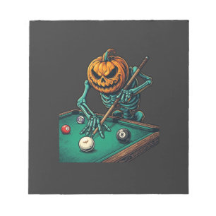 Halloween Pompoen Skelet Speelt Pool Biljart Notitieblok