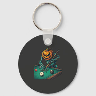 Halloween Pompoen Skelet Speelt Pool Biljart Sleutelhanger