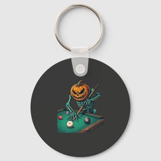 Halloween Pompoen Skelet Speelt Pool Biljart Sleutelhanger (Voorkant)