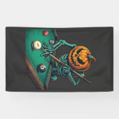 Halloween Pompoen Skelet Speelt Pool Biljart Spandoek (Horizontaal)